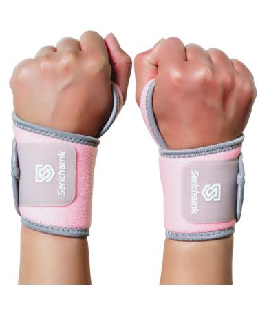 Serichamk Compression Wrist Brace for Working Out 2pc Tennis Wrist Support for Weightlifting Wrist Brace for Tendonitis Pink
