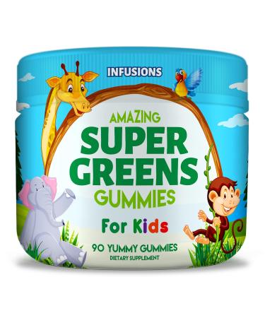 Infusions Super Green Gummies for Kids 90 Count Superfood Booster Soft and Delicious 8 Powerful Blends Vegan Friendly Gluten Free & Non-GMO