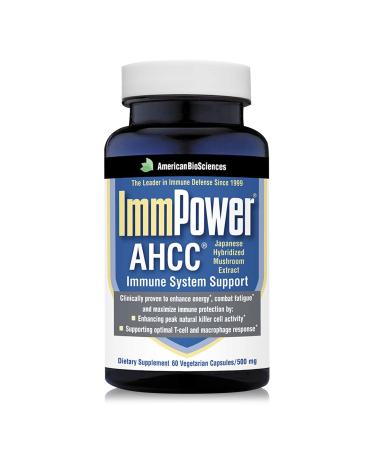American BioSciences ImmPower  AHCC Mushroom Extract Immune System Support - Immune Support Supplement for Adults - Supports Cytokine Function - 60 Vegetarian Capsules  500mg/capsule 60 Count (Pack of 1)