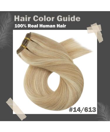 Moresoo Blonde Human Hair Weft 16 Inch Double Weft Sew in Hair Extensions - Real Hair Caramel Blonde with Platinum Blonde - 18 Inch 100g/Pack #14/613 - Buy Online on GoSupps.com