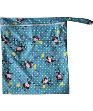 MUMBABY Wet Dry Bag | Reusable Nappy Diaper Bag with Two Zippered Pockets (Monkey) - Buy Online on GoSupps.com