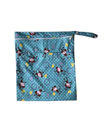 MUMBABY Wet Dry Bag for Baby Cloth Diaper Nappy Bag Reusable with Two Zippered Pockets (Monkey)