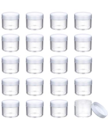 20 Pieces Round Pot Jars Plastic Cosmetic Containers Set with Lid for Liquid Creams Sample, 20 ml/ 0.7 oz (White Lid)
