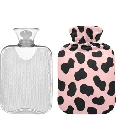 Heat Bottle with Cover - Pink & Black Cow Design for Pain Relief | 1L Water Heating Pillow & Heating Pocket for Muscle Injuries - Buy Online on GoSupps.com