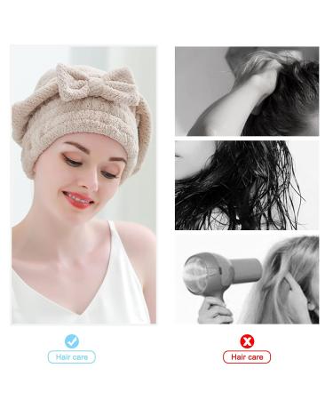 FRIUSATE Microfiber Hair Towel Cap 2 Pack - Soft Absorbent Hair Wrap for Women | Ideal for Curly Long & Thick Hair - Khaki & Pink Turban Shower Cap with Bow-Knot - Buy Online on GoSupps.com