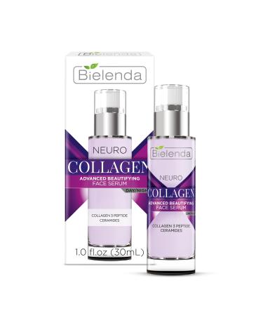 Bielenda Neuro Collagen 3 Peptide Ceramides. Advanced Beautifying Face Serum: Day/Night 1fl oz.