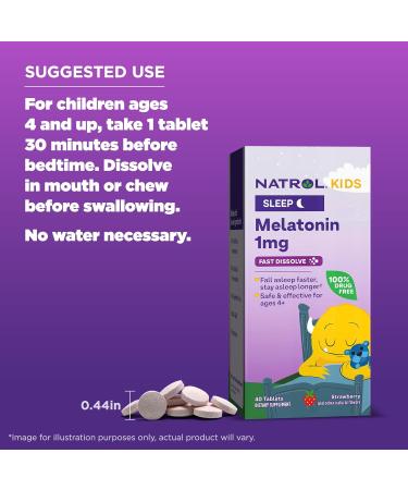Natrol Kids Melatonin Fast Dissolve Tablets  Helps You Fall Asleep Faster  Stay Asleep Longer  Easy to Take  Dissolves in Mouth  for Ages 4 and Up  Strawberry Flavor  1mg  40 Count Fast Dissolve Tablet 40 Count (Pack of  - Buy Online on GoSupps.com
