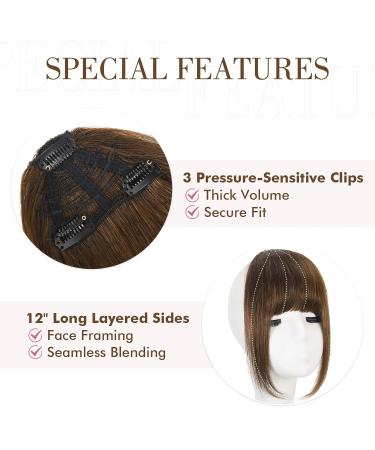 REECHO Clip in Bangs, 100% Human Hair 3 Secure Clips in Full Blunt Cut Bangs Clip in Hair Extensions, Brown Fake Bangs Fringe with Temples Hairpieces for Women Daily Wear - Medium Brown - Buy Online on GoSupps.com