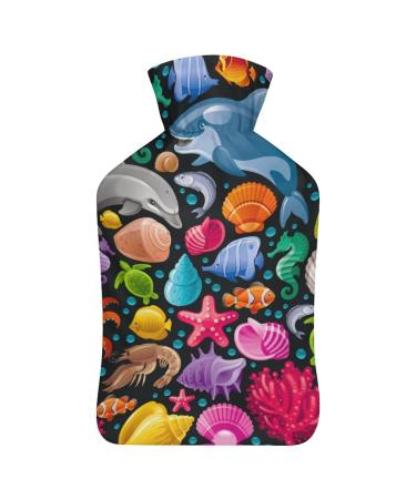 Dolphin Turtle Hot Water Bottle With Cover Plush Bed Bottle Hand Warmer For Adults And Children 26.5X15.3cm