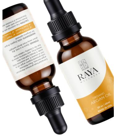 RAYA WELLNESS Organic Argan Oil 2 fl oz (60 ml) | Cold-Pressed Carrier Oil for Hair & Skin | USDA Organic Made in USA - Buy Online on GoSupps.com