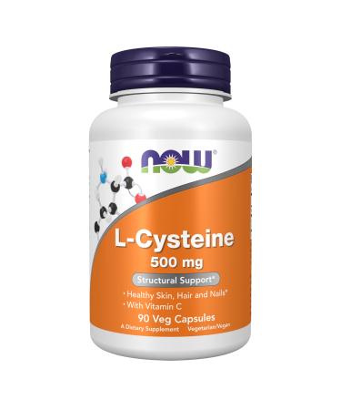 Now Supplements L-Cysteine 500 mg 90 Veg Capsules - Healthy Skin Hair and Nails* with Vitamin C