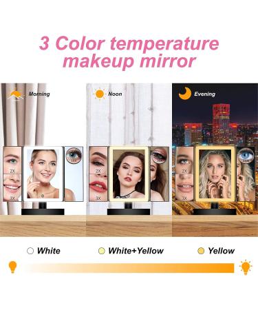 FASCINATE Trifold Lighted Makeup Mirror - 3 Color Lights, 72 LEDs, 10X/3X/2X/1X Magnification, Cord & Cordless, 180 Rotation - Portable HD Cosmetic Mirror (Black) - Buy Online on GoSupps.com