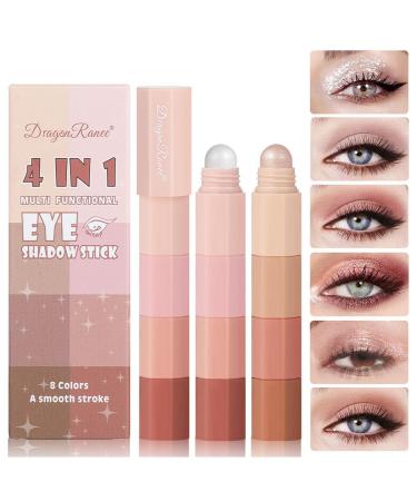 4-in-1 Nude Cream Eyeshadow Stick Matte Eye Shadow Face & Eye Highlighter Pen Matte Nude Eye Makeup Highly Pigmented Eyeshadow (A+B)