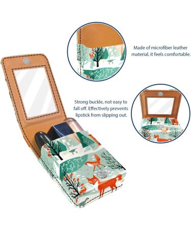 Travel Lipstick Organizer Case - Portable Makeup Bag with Mirror | Cartoon Forest Fox & Rabbit Design - Perfect for International Shipping - Buy Online on GoSupps.com