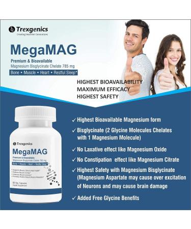 Trexgenics Magnesium Bisglycinate 785mg - Bioavailable Sleep & Heart Support (60 Veg Capsules) - Buy Online on GoSupps.com