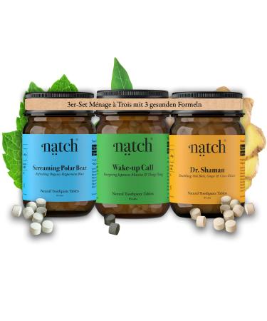 NATCH toothpaste tablets 3 Set 85 tabs tooth -cleaning tablets Special Edition M nage Trois three healthy formulas natural foaming vegan & plastic -free toothpaste without fluoride as an alternative screaming polar bear Dr.Shaman wake-up call