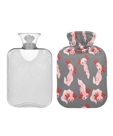 Cute pink axolotl hot water bottle 1 l amphibians marine animals winter hot water bottle soft plush cover hand foot warmer for children men women