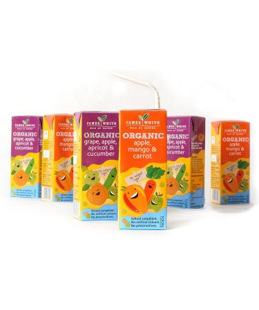 James White Kids Organic Apple Mango & Carrot Juicy Drink with Water 24 x 200ml Juice Cartons School Approved No Added Sugar Vegan Ideal for Kids Lunchbox Mango+Carrot - Buy Online on GoSupps.com