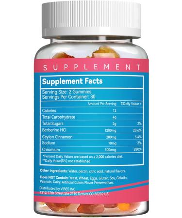 Berberine Gummies with Ceylon Cinnamon 1200mg Berberine HCI Supplement for Metabolism and Energy Support Vegan Gelatin-Free - 60 Count 60 Count (Pack of 1) - Buy Online on GoSupps.com
