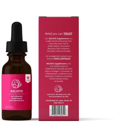 RELIEVE Pet Supplement for DOGS/CANINES - Oil 30ml | Calming Hemp Supplement | Pain and Inflammation | Procedure Recovery | Skin Irritations | Hot Spots | Stress and Anxiety | Viral Infections | Depression | Separation Anxiety Turmeric Black Pepper OMEGA- - Buy Online on GoSupps.com