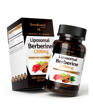 GREENPEOPLE Liposomal Berberine HCL1300mg - Berberine Supplement with Ceylon Cinnamon Activates AMPK - High Absorption Formula Healthy Weight Support Non-GMO/Vegan 30-Day 60 Count (Pack of 1)