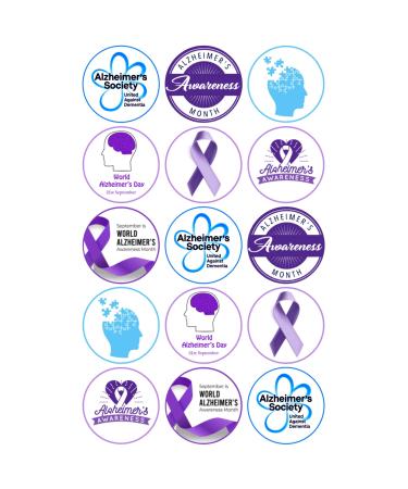 15 x Alzheimer's Awareness Mix Edible Wafer or Icing Cupcake Topper Fun Charity Party Cake Decorations Perfect For Brownies Cookies Muffins & More! (Edible Wafer Card)