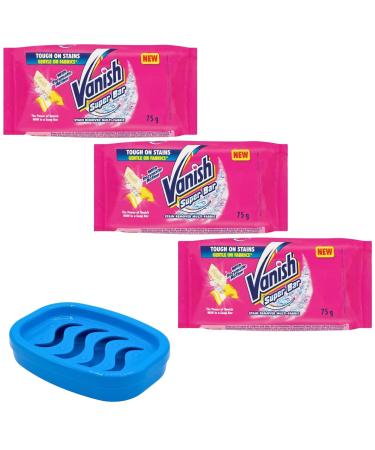 Vanish Soap Bar 3 x 75g Vanish Stain Remover Bundle with Glameno Soap Dish Holder