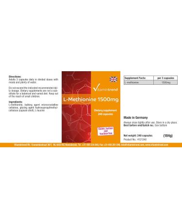 L-Methionine 1500mg - 240 Capsules - Vegan - High Dose - Animated Acid | Vitamintrend  - Buy Online on GoSupps.com