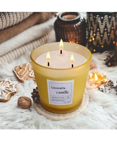 Luxury Citronella Candle | 30oz 3 Wick Aromatherapy | Natural Soy Wax | Indoor & Outdoor Scented | 120 Hours Burning Time | Relaxing Yellow Decor - Buy Online on GoSupps.com