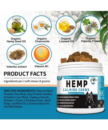 Hemp Dog Calming Treats | Helps with Dog Anxiety Barking Stress Relief Fear Thunderstorm Travel Issues | Natural Dog Calming Product | Hemp Chews Dog Food Anxiety Relief Calming Treats - Buy Online on GoSupps.com