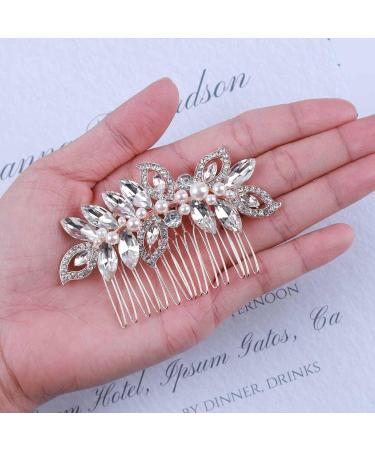 Cimenexe Bohemian Crystal Leaf Hair Comb Rhinestone Leaf Headpiece Gold Pearl Hair Barrette Vintage Pearl Flower Comb Headwear Hairpiece Wedding Comb Hair Accessories Jewelry for Women and Girls - Buy Online on GoSupps.com