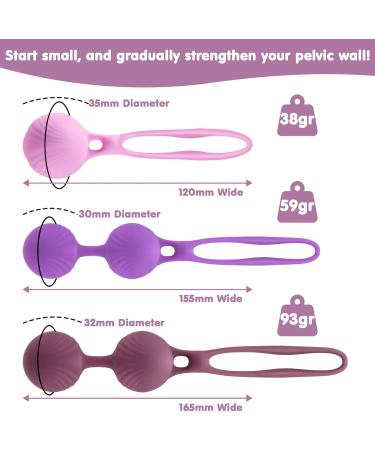 Kegel Balls for Tightening - Doctor Recommended Bladder Control & Pelvic Floor Strengthening | 3 Weights for Labor Prep & Recovery | Violet Ben Wa Balls - Buy Online on GoSupps.com