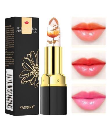 Jelly Flower Lipstick, Crystal Flower Jelly Lipstick Color Magic Lipstick, Long Lasting Magic Lip Balm Gift for Women Girls
