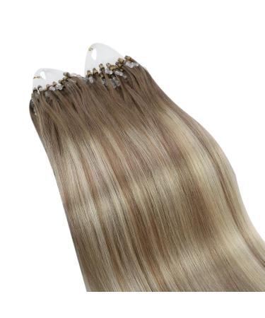 Ugeat Micro Loop Hair Extensions - Real Hair Ombre Balayage 50cm #9A/60/9A 50 Strands - Light Brown to White Blonde - Buy Online on GoSupps.com