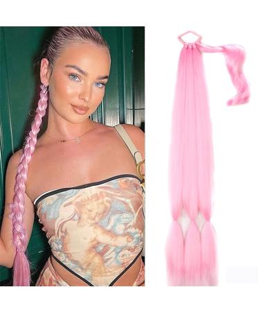 Ponytail Extension Tie Fake Hair Extensions Long Synthetic Braided Ponytail Hair Extension for Women Hairpiece Pony Tail with Hair Ponytail Hair Extension(Color:Pink)