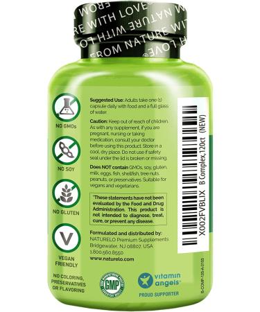 NATURELO Whole Food B Complex - 120 Capsules | Natural Energy & Vitality Support - Buy Online on GoSupps.com