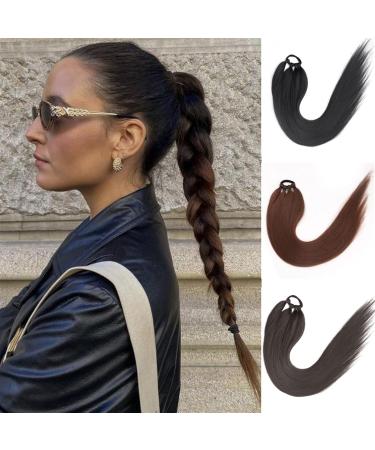 Ponytail Extensions 26 Inch Black Brown Ponytail Wig Hair Extension Boxing Braids Long Synthetic Ponytail and Rubber Band Wrapped Ponytail for Women(Color:4) - Buy Online on GoSupps.com