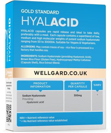 Wellgard Vegan Hyaluronic Acid Supplements | 50-3000 DA | Made in UK - Buy Online on GoSupps.com