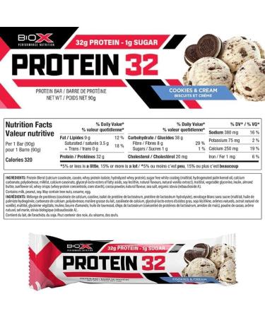 BioX Protein 32 Bar Variety Pack | High Protein High Fibre & Low Sugar | 32 Grams Protein 1 Gram Sugar | 4 Fudge Brownie 4 Cookies & Cream 4 Peanut Crunch Variety Box of 12 - Buy Online on GoSupps.com