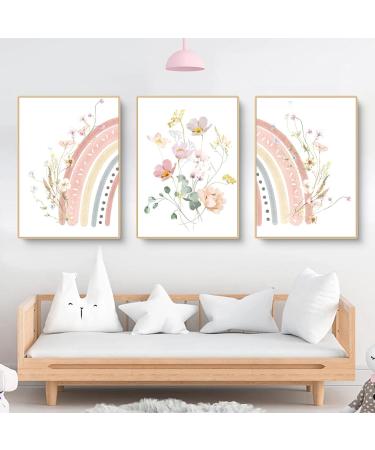 Herfair 3 Set Rainbow Flower Posters for Nursery - Boho Wall Art for Baby Room & Children's Decor (30x40cm) - Unframed - Buy Online on GoSupps.com