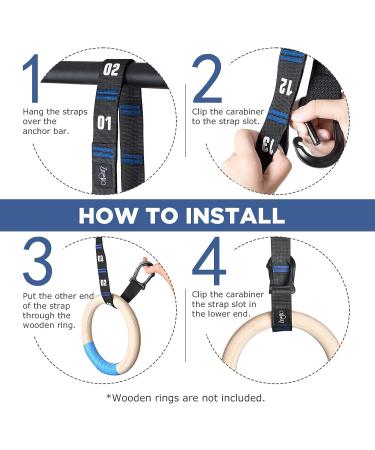 Zingtto Gymnastic Rings Straps - Adjustable Numbered Straps with Steel Carabiners - Quick Hook System - Easy Set Up - 1 Pair - Buy Online on GoSupps.com