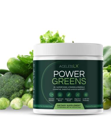 AgelessLX Power Greens, 42 Superfoods with Probiotics, Enzymes, and Prebiotic Fiber for Enhanced Energy, Immunity & Digestive Health, 30 Servings