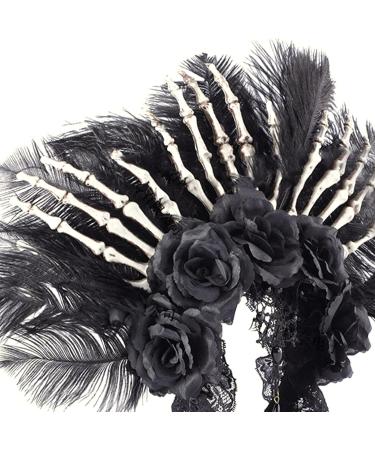hgnxa Flower Thin Side Headband with Feather Skull Hair Hoop Fashion Women Halloween Party Hairstyle Headwear Black - Buy Online on GoSupps.com