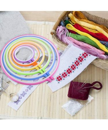 Caydo 6-Piece Embroidery Hoops & 15 Needles Set | Plastic Cross Stitch Hoops, Sizes 3.4-10.4 inch (Multicolor) - Buy Online on GoSupps.com