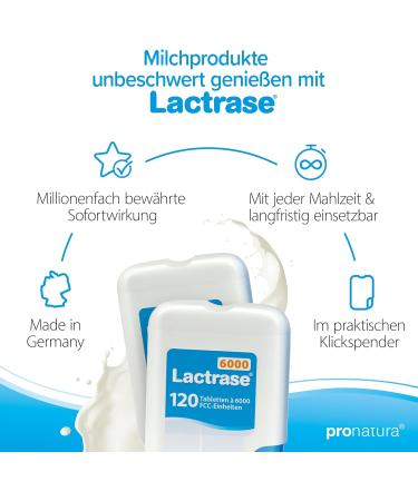 Pro Natura Lactrase 6000 | 2x120 Lactase Tablets for Lactose Intolerance | Enjoy Milk & Dairy Carefree - Buy Online on GoSupps.com