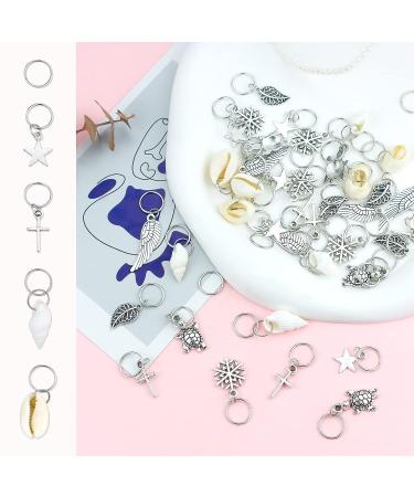 JIALEEY Hair Braid Rings Set - 50PCS Silver Rings with Shell, Leaves, Star, Conch, Snowflake Charms - Hair Loops Clips Headband Accessories - Buy Online on GoSupps.com