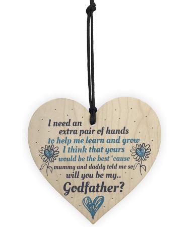 Will You Be My Godfather? - Red Ocean Godmother/Godfather Wooden Heart Plaque for Goddaughter/Godson Christening Gifts - Buy Online on GoSupps.com