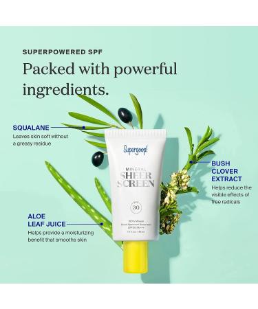 Supergoop! Mineral Sheerscreen SPF 30 PA+++ 0.68 fl oz - 100% Mineral Broad Spectrum Face Sunscreen with Blue Light Protection - Satin Finish for All Skin Types - Buy Online on GoSupps.com