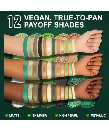 Olive Green Eyeshadow Palette | Black Green Multichrome | 12 Pigmented Shades for Smokey Green Brown Eye Makeup | Long Lasting Vegan Holiday Gift - Buy Online on GoSupps.com
