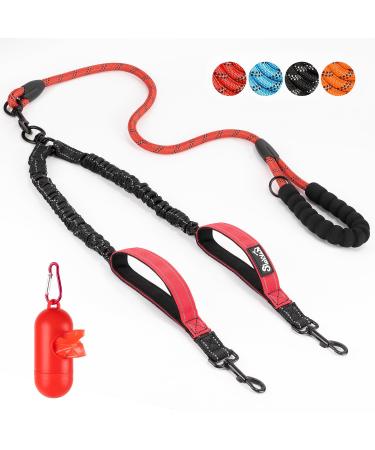 Eyein double linen for 2 dogs dog leash for small and medium -sized dogs flexible and reflective tangling -free dog leash with 2 padded handles for dogs from 3 to 16 kg (red) red 2 handles - m (total weight 3-16kg)